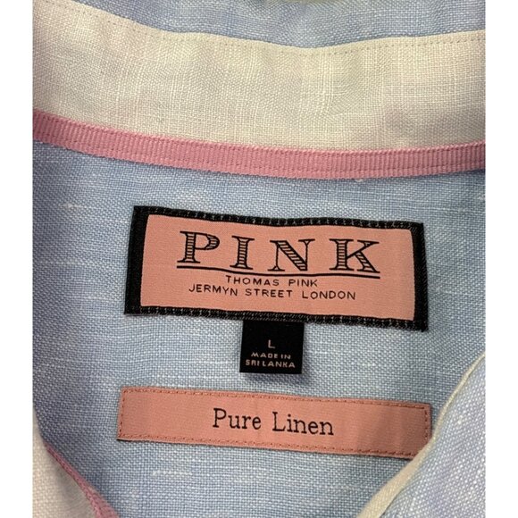 Thomas Pink Mens Long Sleeve Pure Linen Button Front Shirt Light Blue Size L - Picture 6 of 8